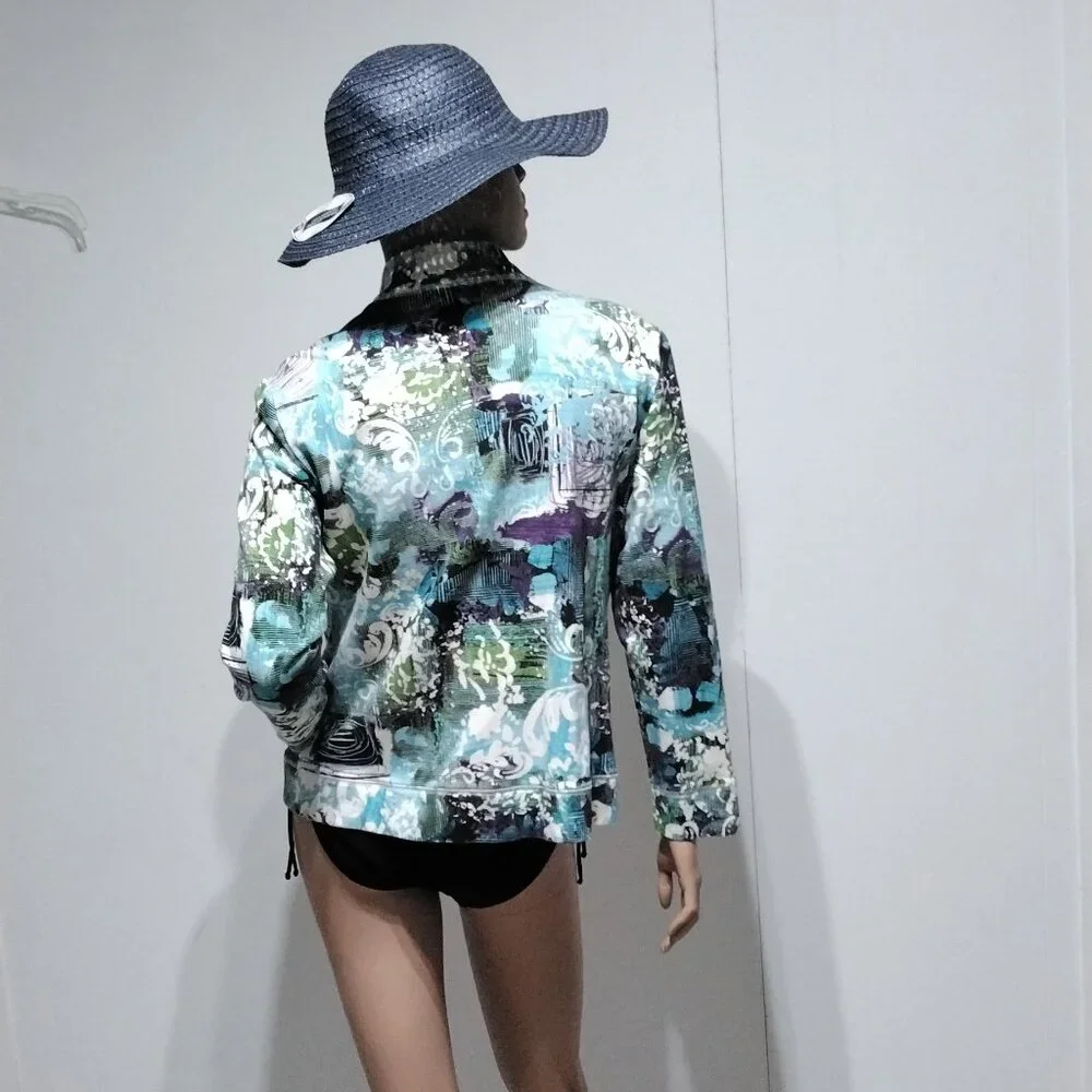Additions by Chico's Funky Floral Abstract multi-color Zip Light Jacket Size 2 - Picture 13 of 16